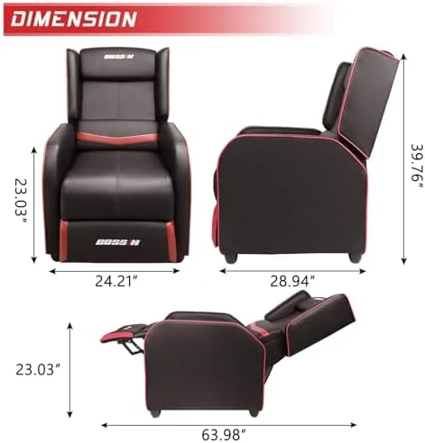 BOSSIN Gaming Recliner Chair for Adults 400lbs, Racing Style Sofa Big and Tall PU Leather, Red