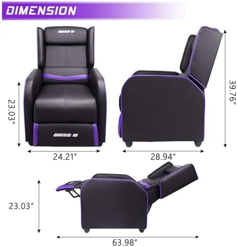 BOSSIN Gaming Recliner Chair for Adults 400lbs, Racing Style Sofa Big and Tall PU Leather, Purple