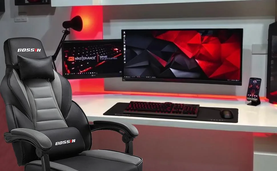 BOSSIN gaming chair ergonomic design with footrest and lumbar support