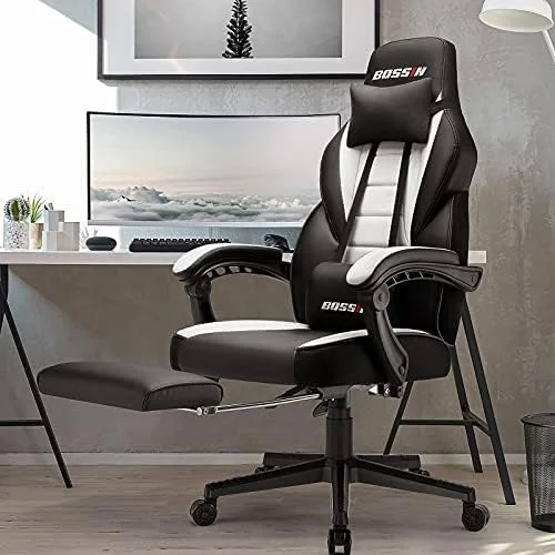 BOSSIN Big and Tall Gaming Chair 400lb, Ergonomic Heavy Duty Design with Footrest and Lumbar Support